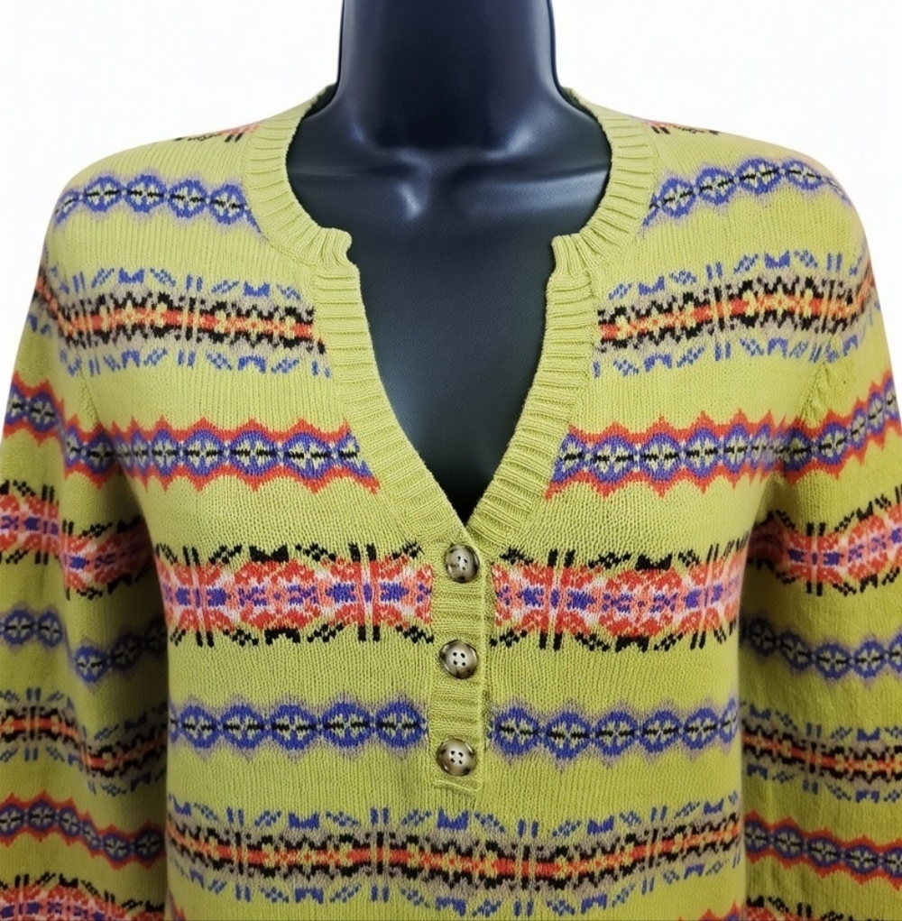 Jones New York Sport V-Neck Sweater Multi-Color Stripes Women's Size S 100% Wool
